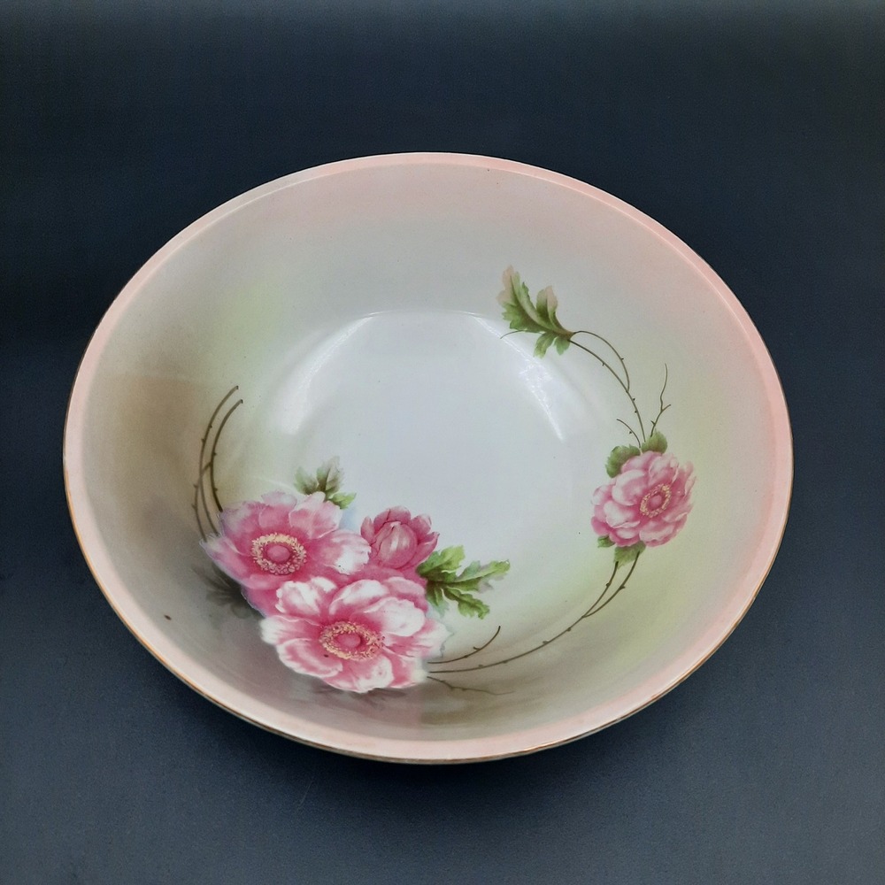 Vintage Kahla Germany Pink Floral Porcelain Bowl‎ 10"